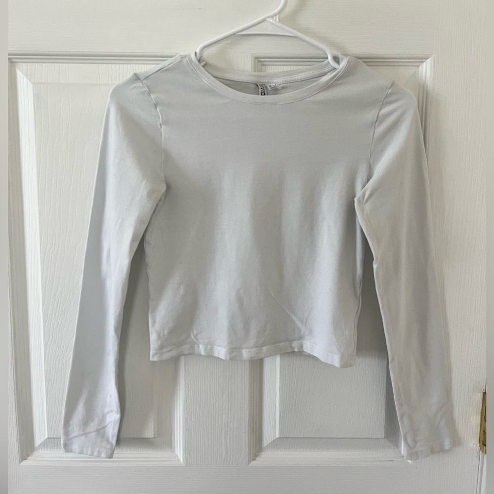 H&M White Fitted Long Sleeve Top